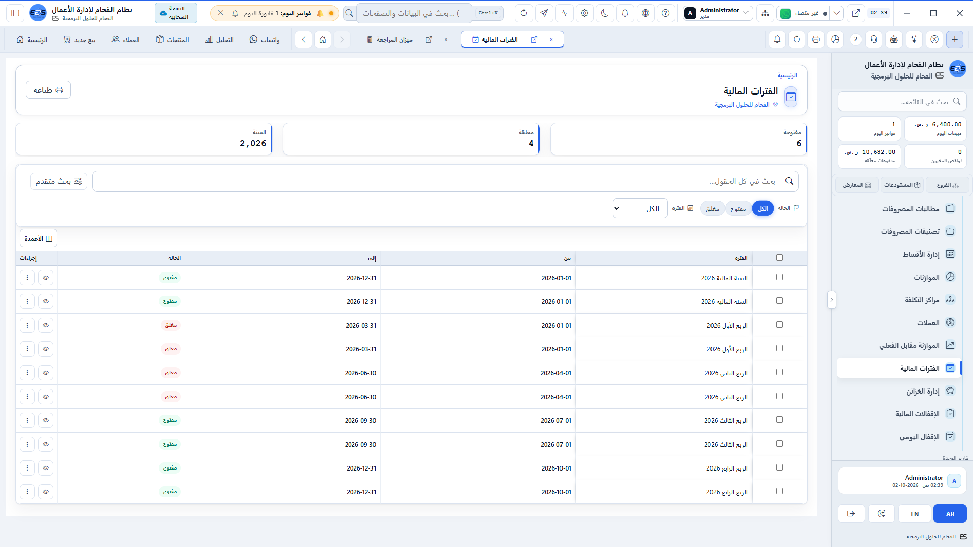 الفترات المالية والإقفال - إغلاق الفترات المحاسبية وإقفال السنة المالية
