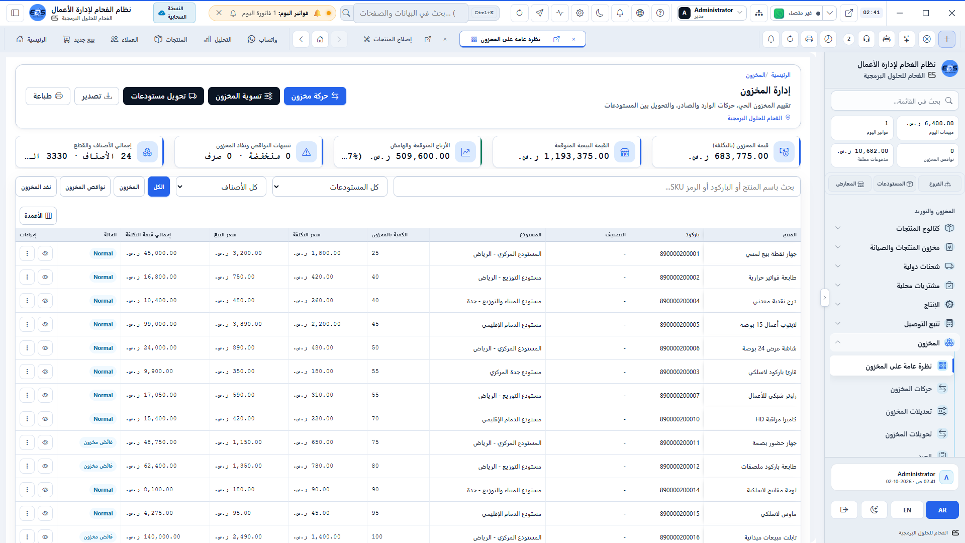 مستويات المخزون