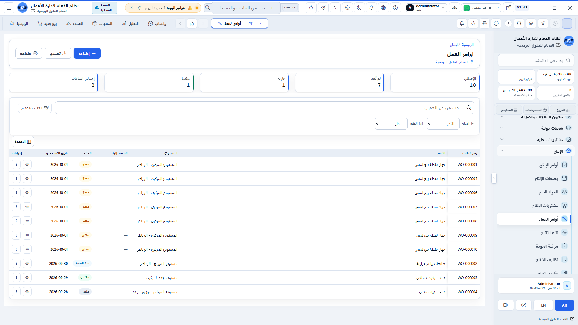 أوامر العمل بصالة التشغيل - مهام الفنيين اليومية، محطات العمل، ومخرجات الوردية