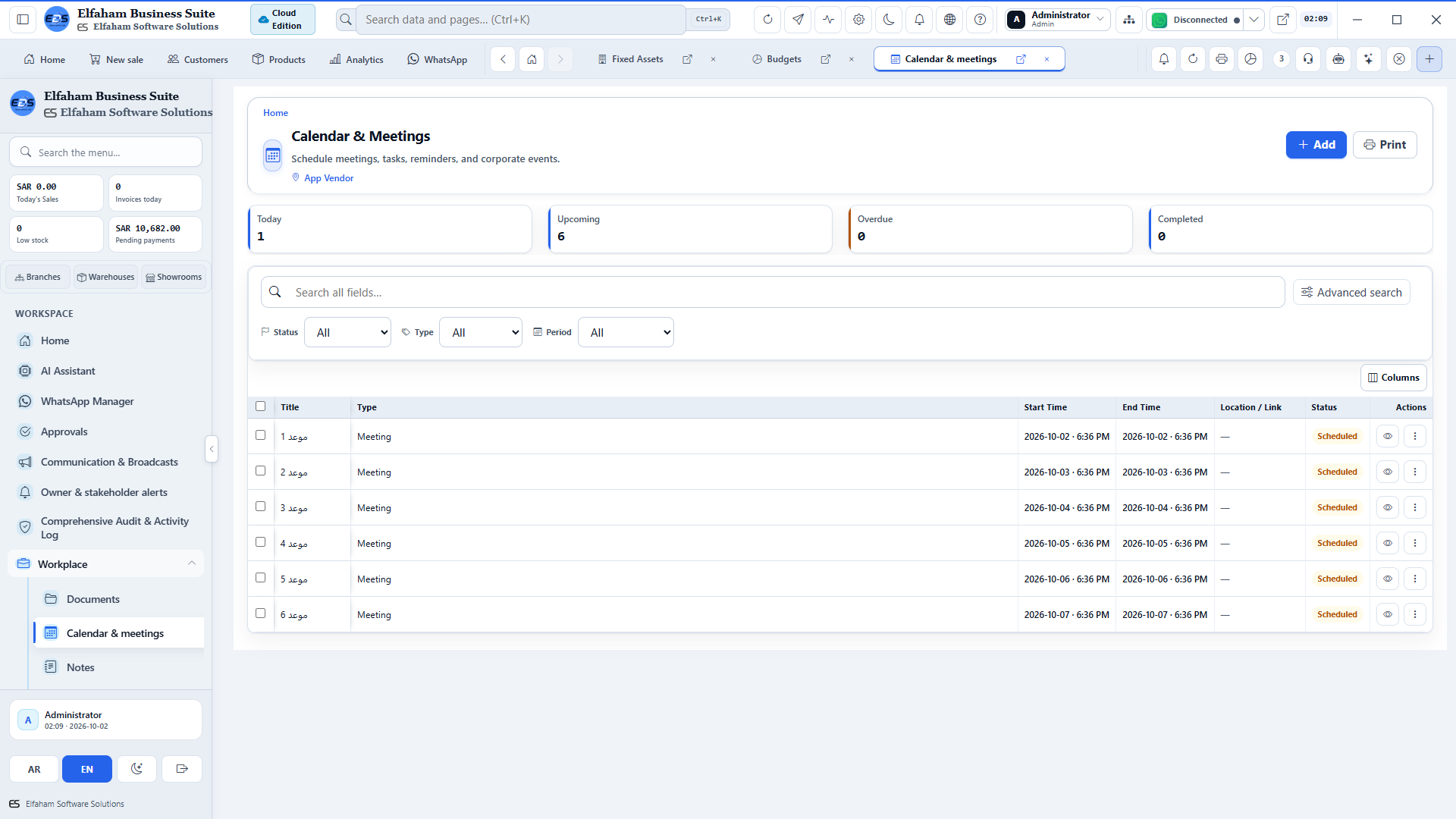 Operations Calendar - scheduled deliveries, maintenance windows, and company milestones