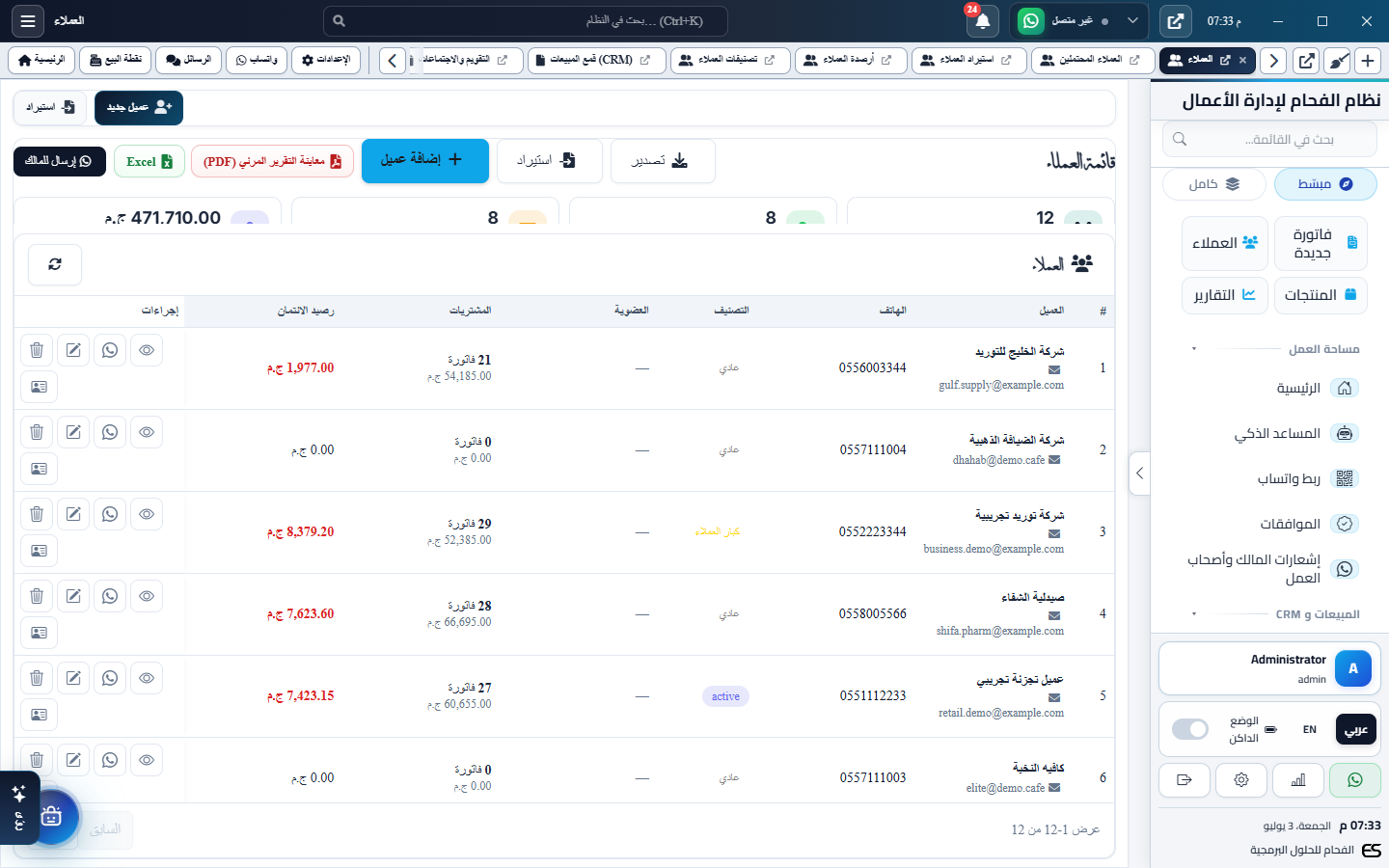 Customers - CRM database and credits