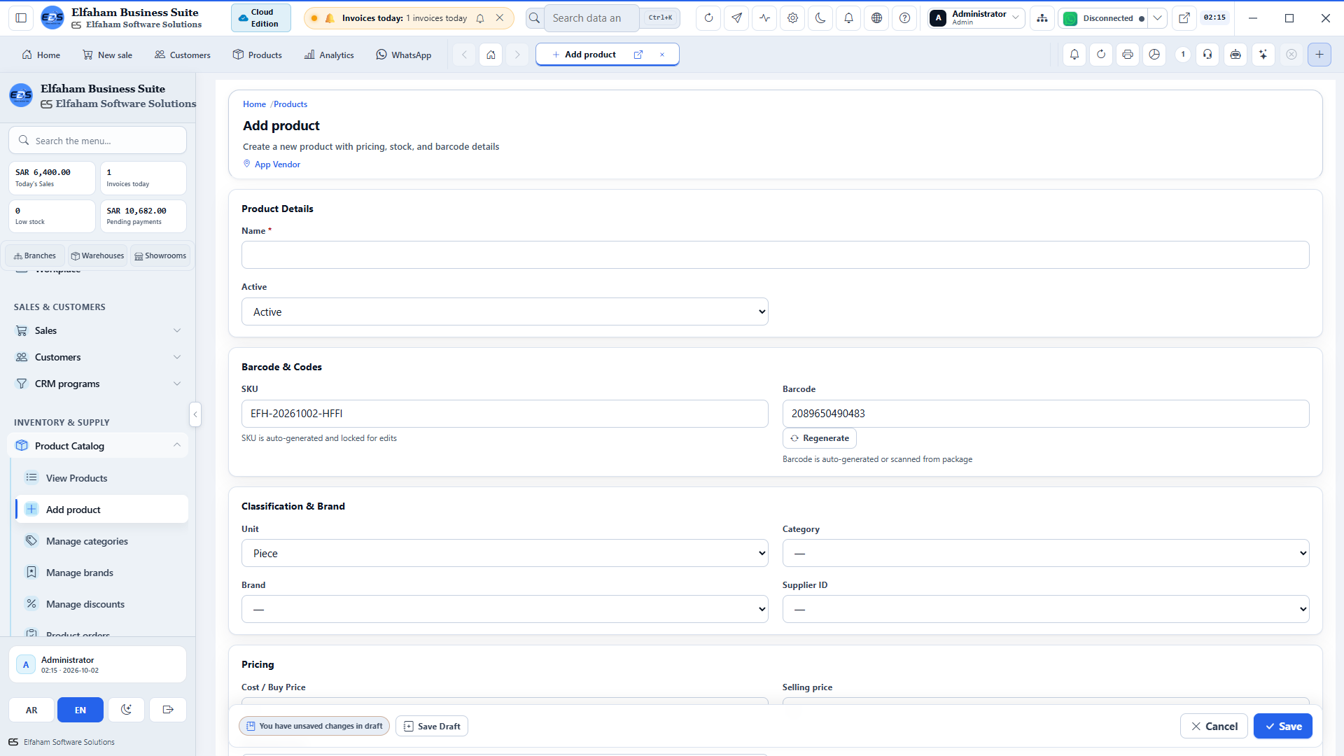 Rapid Product Creation - instant SKU generation, color/size variants, and cost rules