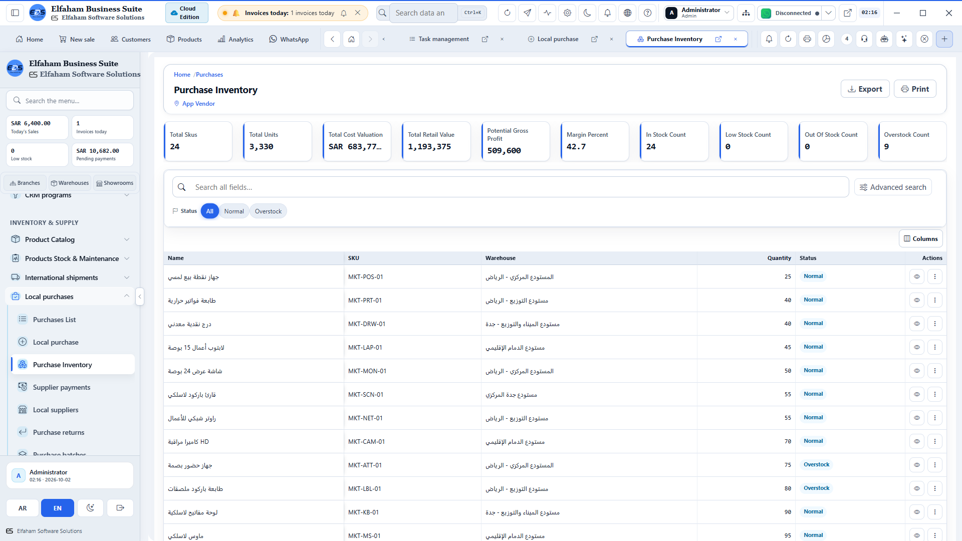 Inbound Receiving & Inspection - quality check, barcode verification, and stocking