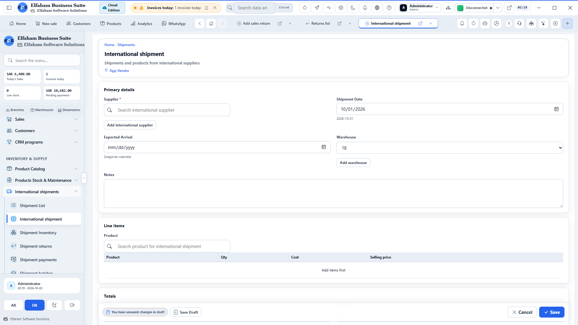Freight Manifest Creation - bill of lading, shipping line, and duty allocation