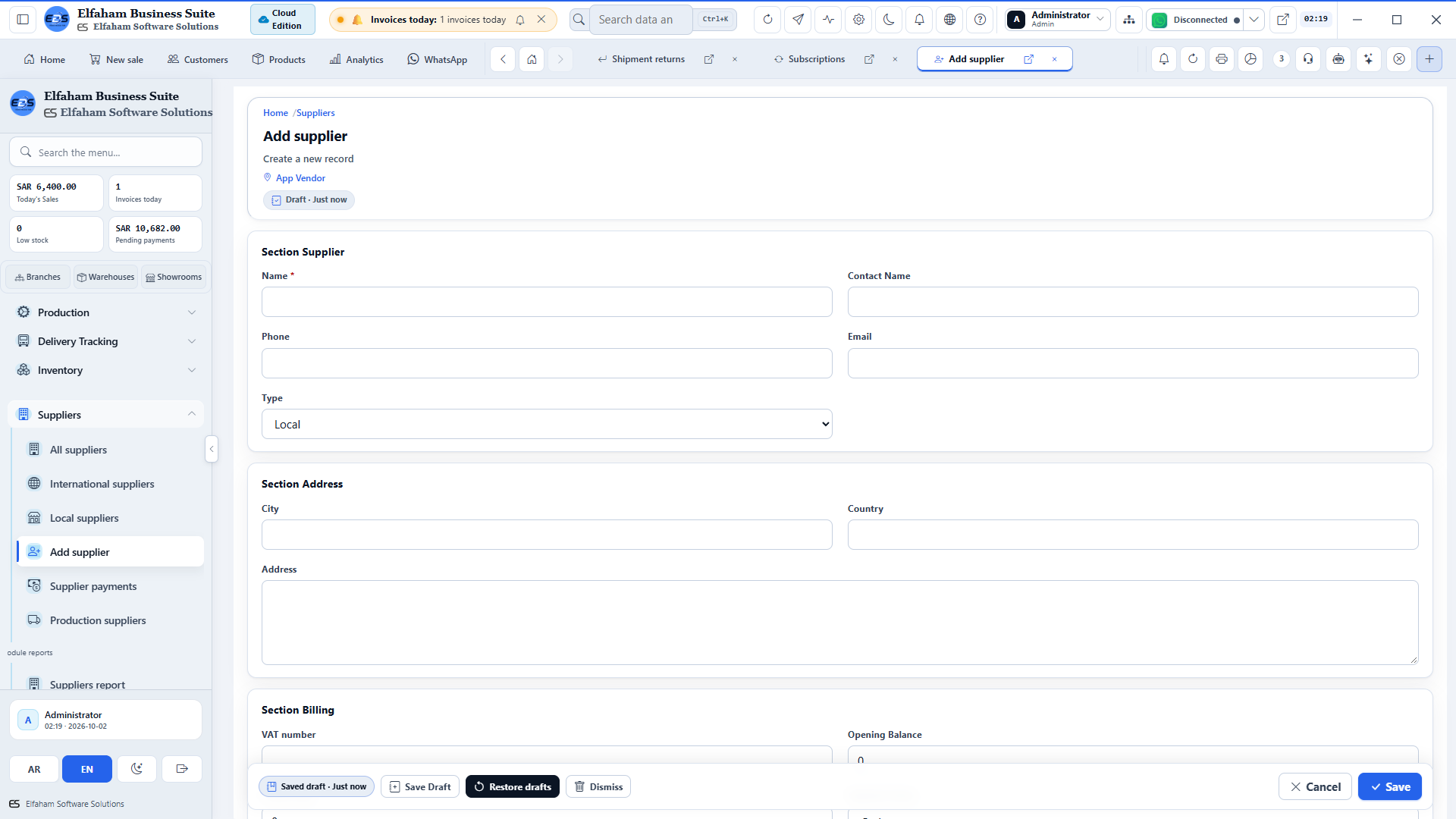 Vendor Onboarding - commercial register, tax identification, and payment terms