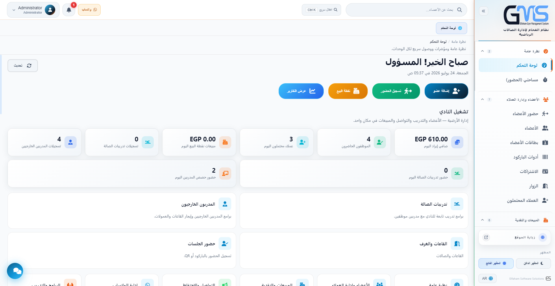 لوحة التحكم - مؤشرات ووصول سريع