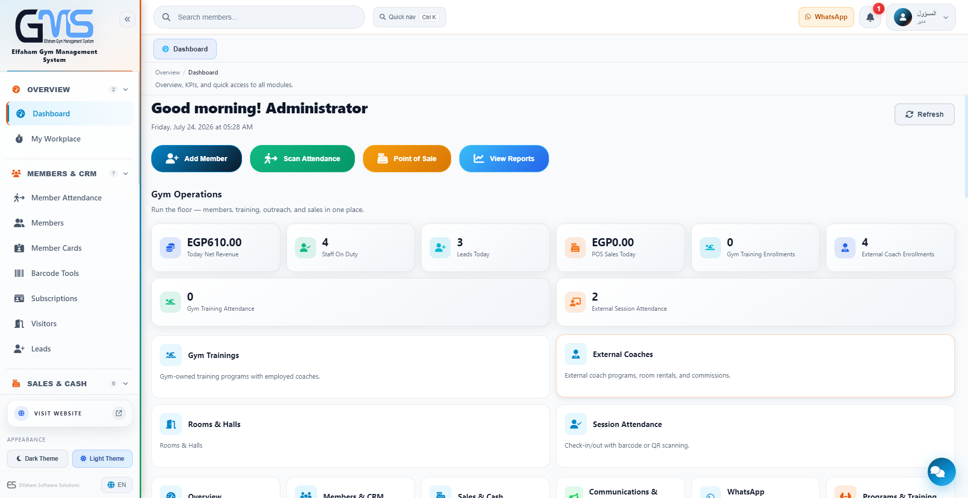 Dashboard - KPIs and module hub