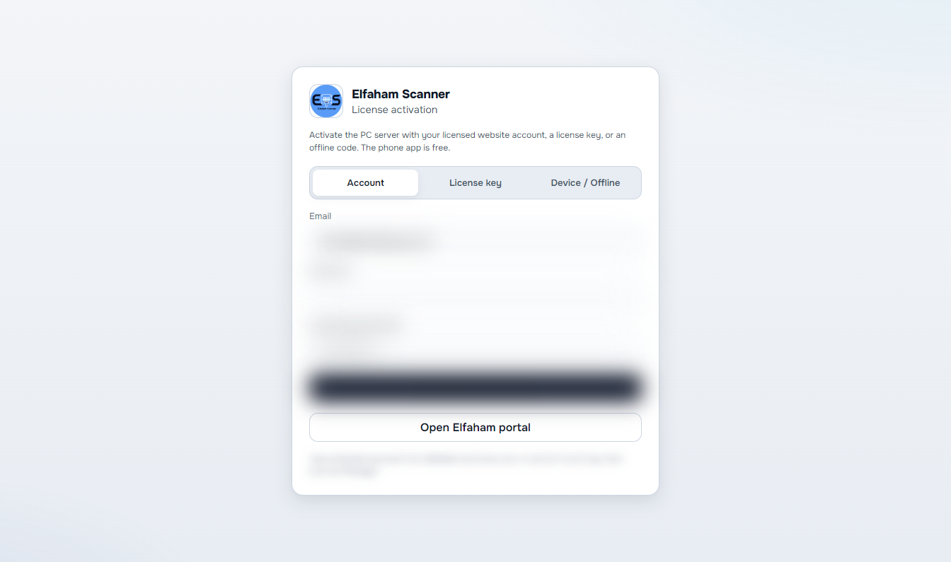 Account / key / offline activation